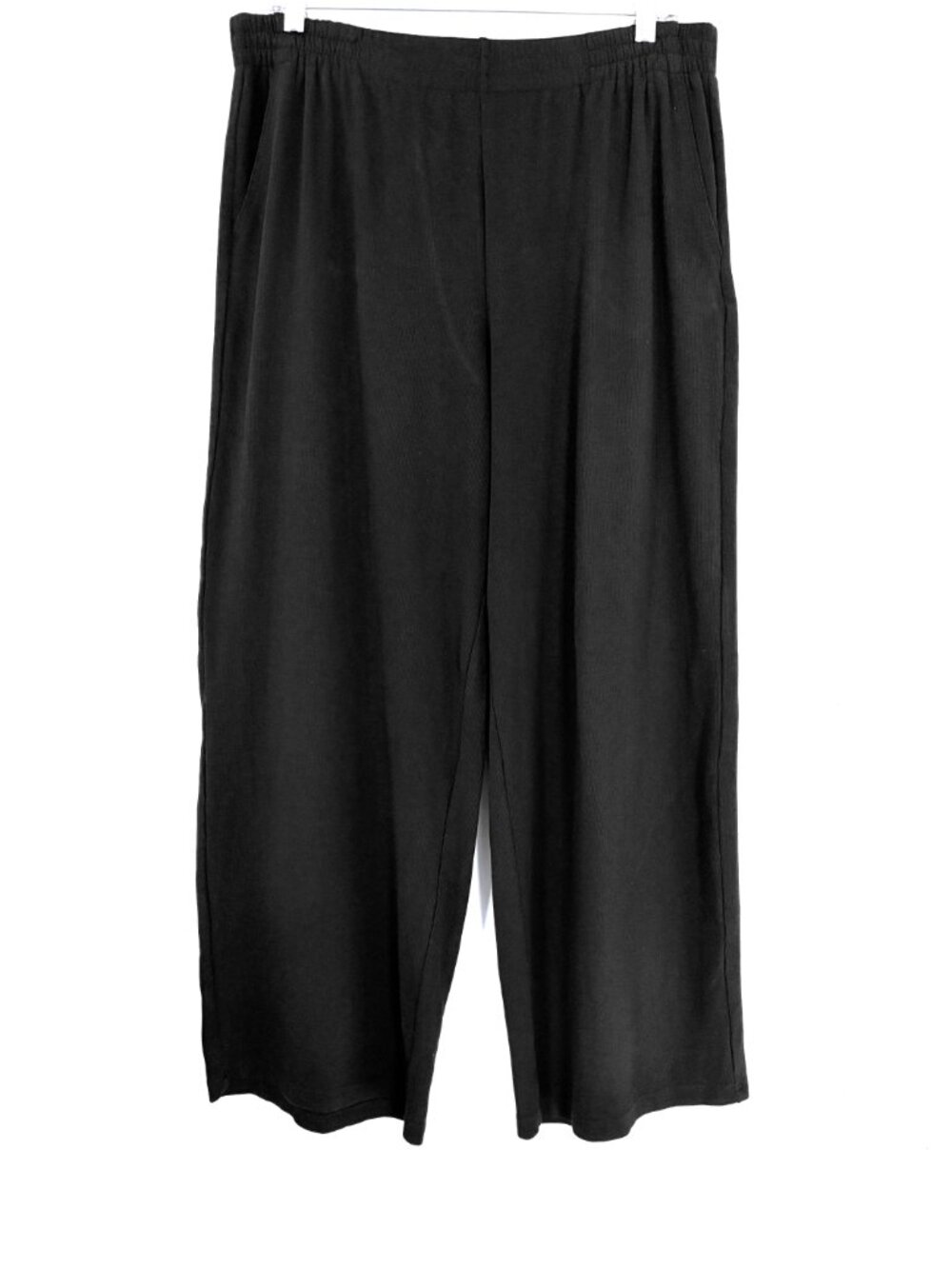 OGL Black Pull-On Wide-Leg Pants Size L | High Rise Ribbed Cotton Blend